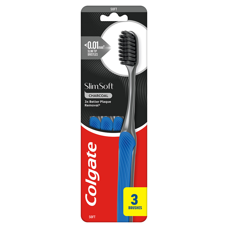 Colgate Charcoal Οδοντόβουρτσα Slim Μαλακή 3τεμ.