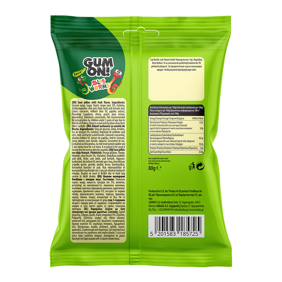 Λάβδας Gum On Ζελεδάκια Sour Φιδάκια Χωρίς Γλουτένη 80γρ.