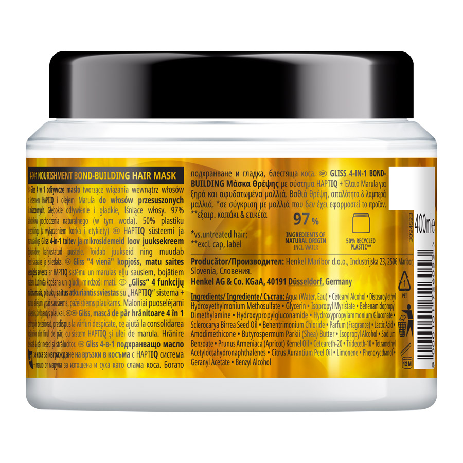 Schwarzkopf Gliss Bond Μάσκα Μαλλιών Nourishment 4σε1 400ml.