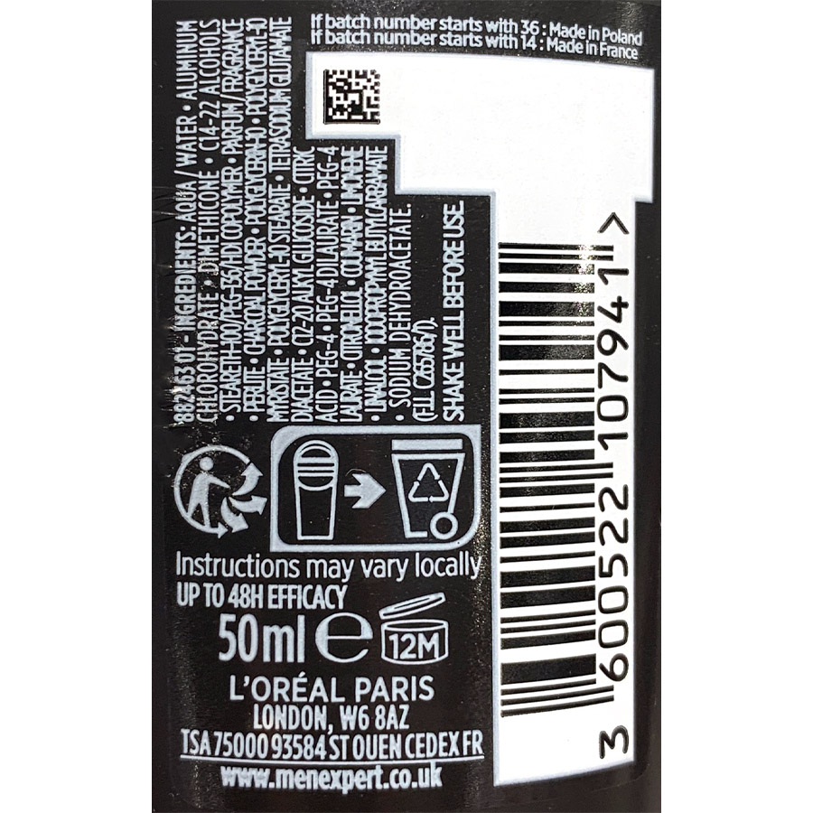L'oreal Paris Men Expert Carbon Protect Roll-On Αποσμητικό 50ml.