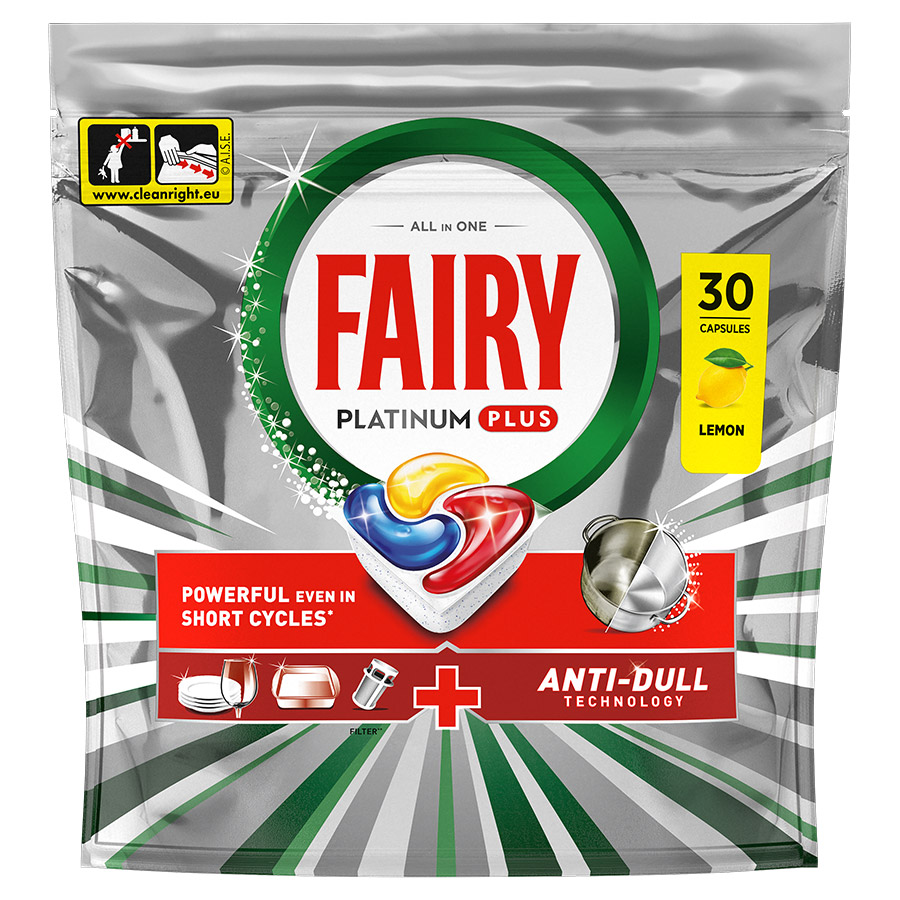 Fairy Platinum Plus Κάψουλες Πλυντηρίου Πιάτων Αnti-Dull Λεμόνι 30τεμ.