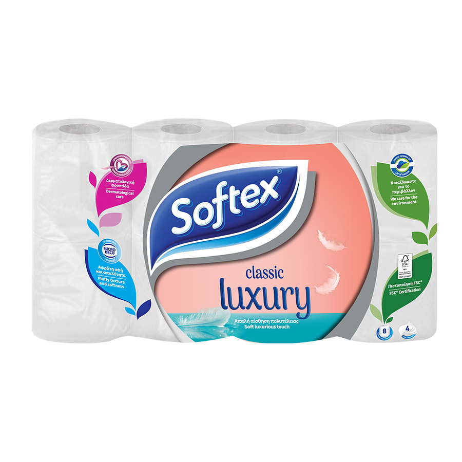 Softex Luxury Classic Χαρτί Υγείας 4Φύλλων 8τεμ. 720γρ.