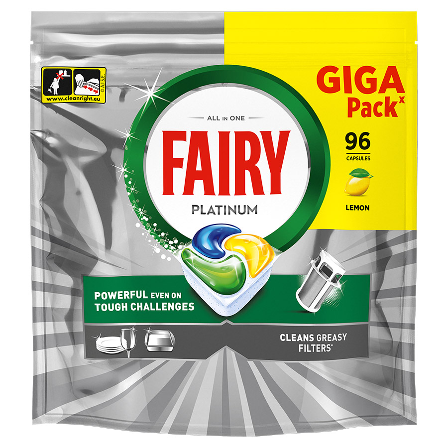 Fairy Platinum Κάψουλες Πλυντηρίου Πιάτων Λεμόνι Giga Pack 96τεμ.