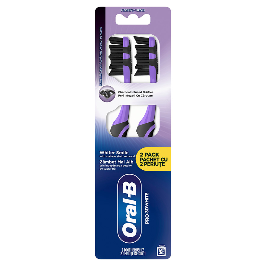 Oral-B Pro White Charcoal Οδοντόβουρτσα 40 Μέτρια Duo Pack 2τεμ.
