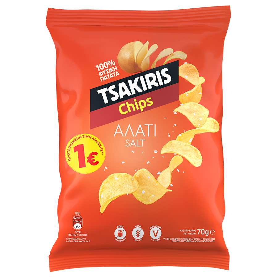 Tsakiris Τσιπς Αλάτι Χωρίς Γλουτένη 70γρ.