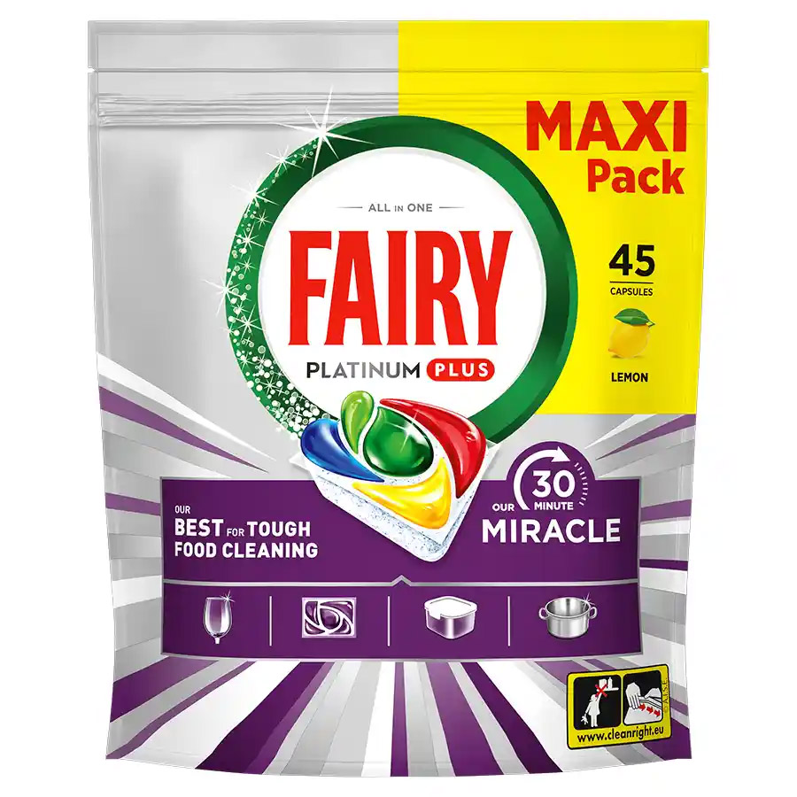 Fairy Platinum Plus Κάψουλες Πλυντηρίου Πιάτων Miracle Maxi 45τεμ.