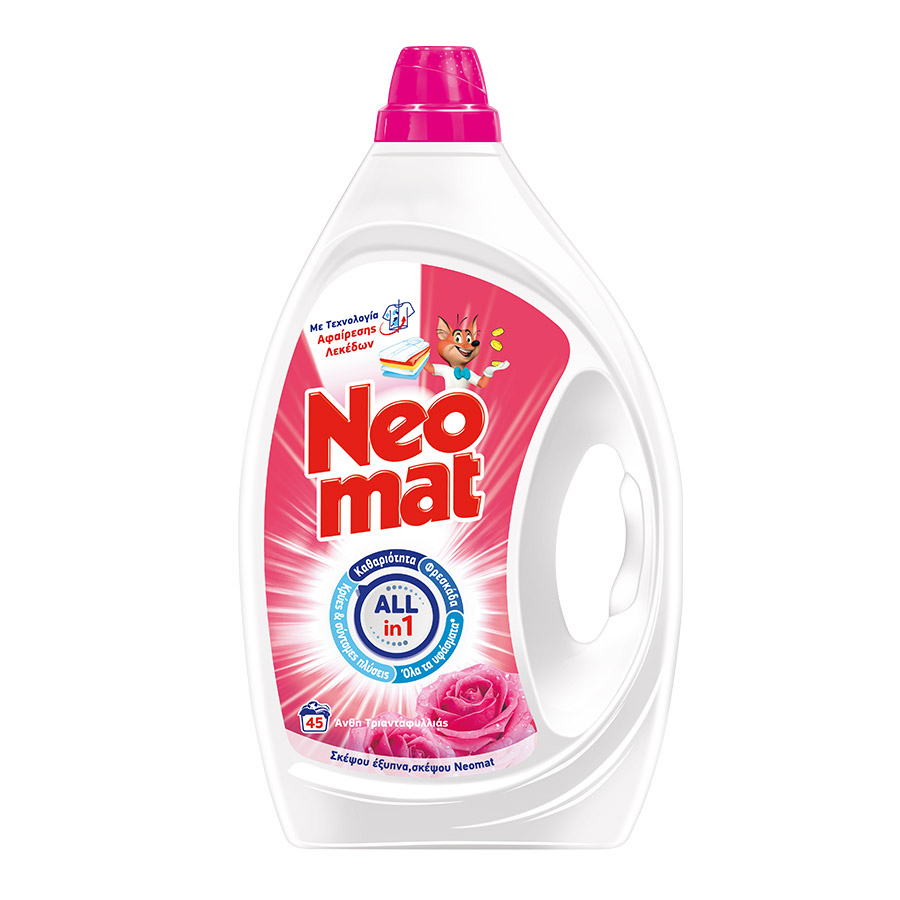 Neomat Υγρό Απορρυπαντικό Πλυντηρίου Ρούχων Άγριο Τριαντάφυλλο 45mez. 2,025lt.