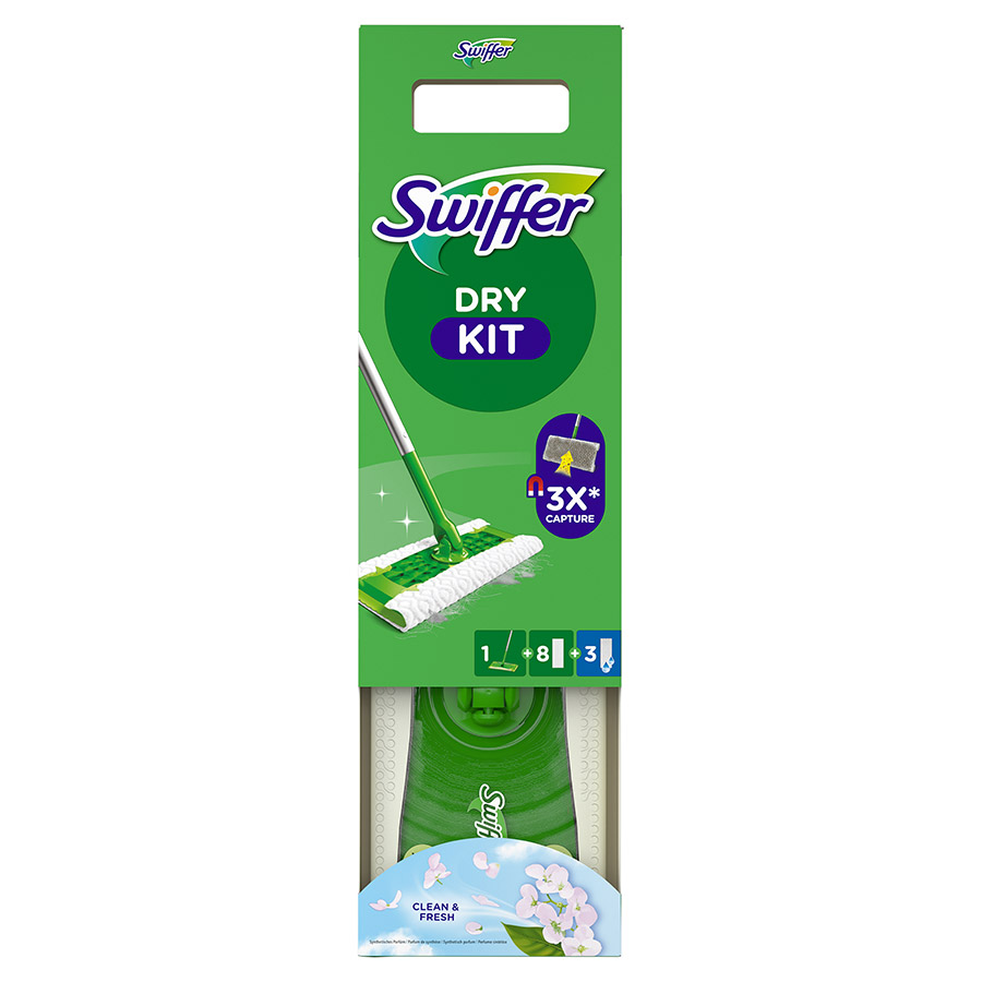 Swiffer Kit Έτοιμη Σκούπα Με 8 Στεγνά Πανάκια & 3 Υγρά Πανάκια