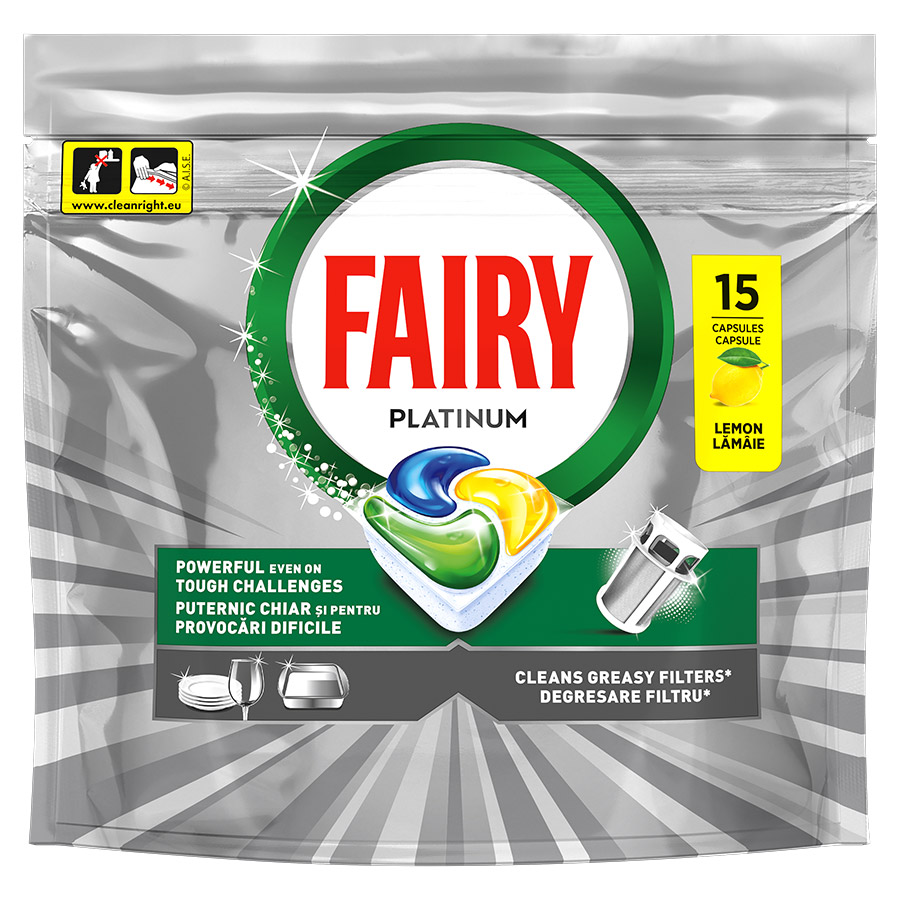 Fairy Platinum Κάψουλες Πλυντηρίου Πιάτων Λεμόνι 15τεμ.