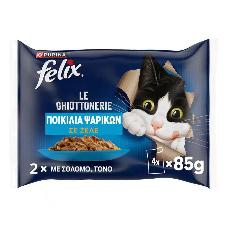 Purina Felix Γατοτροφή Ποικιλία Ψαρικών Σε Ζελέ 4x85γρ.