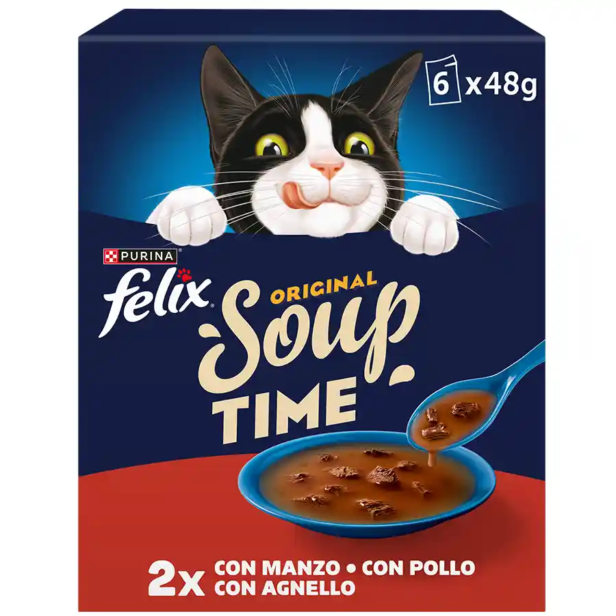 Purina Felix Γατοτροφή Soups Με Βοδινό Κοτόπουλο & Αρνί 6x48γρ.