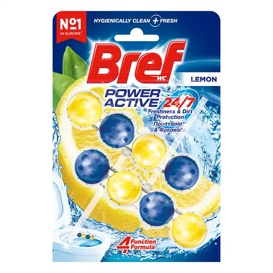 Bref Wc Power Active Μπλοκ Τουαλέτας Lemon 2x50γρ.