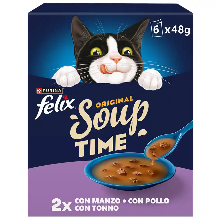 Purina Felix Γατοτροφή Soups Με Βοδινό Κοτόπουλο & Τόνο 6x48γρ.