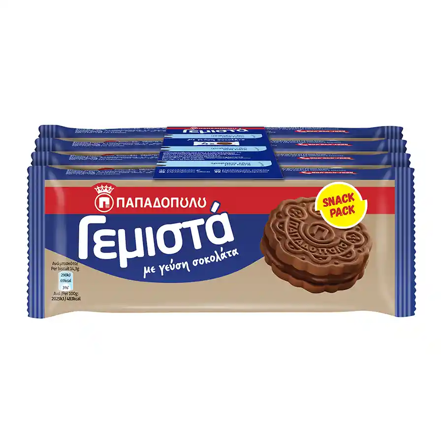Παπαδοπούλου Μπισκότα Γεμιστά Σοκολάτα 4x58γρ.