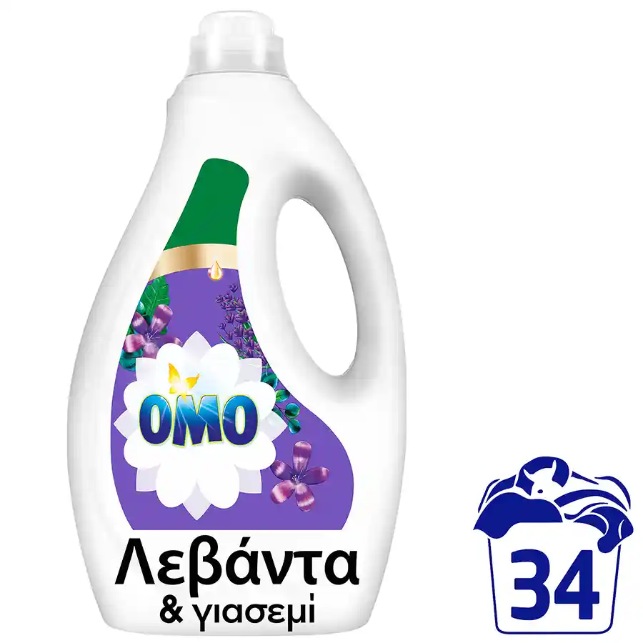 Omo Υγρό Απορρυπαντικό Πλυντηρίου Ρούχων Λεβάντα & Γιασεμί 34mez. 1,53lt.