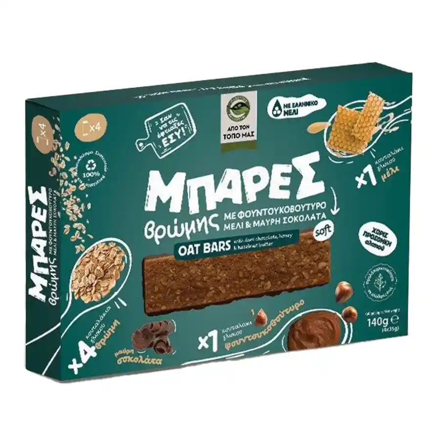 Μασούτης Από Τον Τόπο Μας Μπάρα Βρώμης Με Φουντουκοβούτυρο Μέλι & Μαύρη Σοκολάτα 4x35γρ.