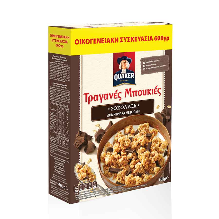 Quaker Τραγανές Μπουκιές Δημητριακά Με Βρώμη & Σοκολάτα 600γρ.