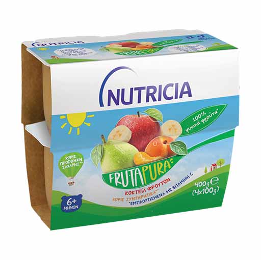 Nutricia Frutapura Βρεφικός Πολτός 4Φρούτων 6+Μηνών 4x100γρ.