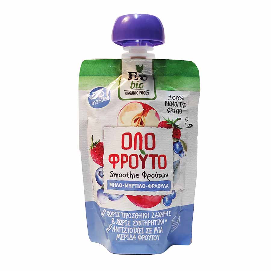 Ευ Βιοκαρπός Smoothies Bio Πουρές Μήλο Μύρτιλο Φράουλα 100γρ.