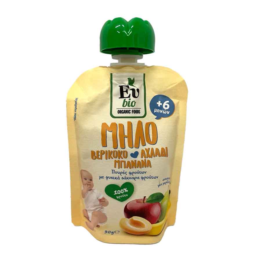 Ευ Βιοκαρπός Smoothies Bio Πουρές Μήλο Βερίκοκο Αχλάδι & Μπανάνα 90γρ.
