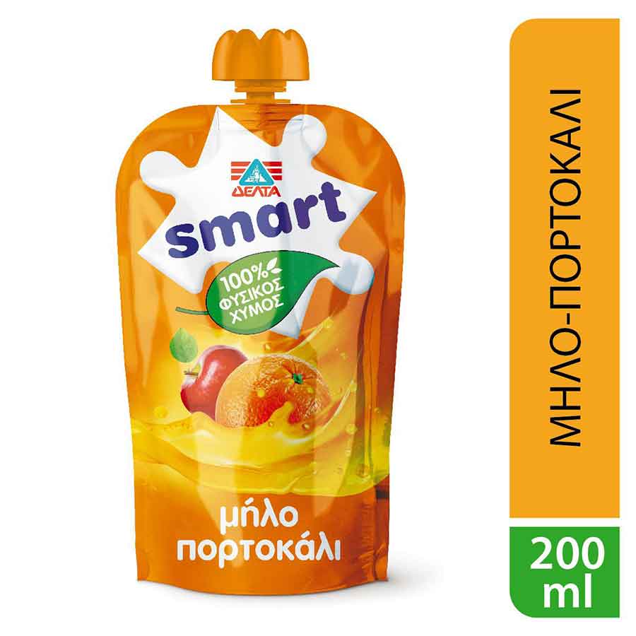 Δέλτα Smart Φυσικός Χυμός Μήλο & Πορτοκάλι Χωρίς Γλουτένη 200ml.