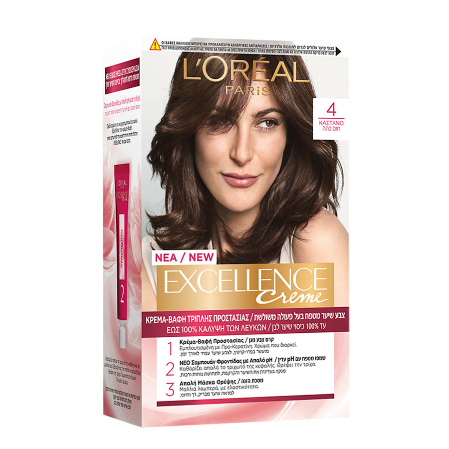 L'oreal Paris Excellence Βαφή Μαλλιών No4 Καστανό 48ml.