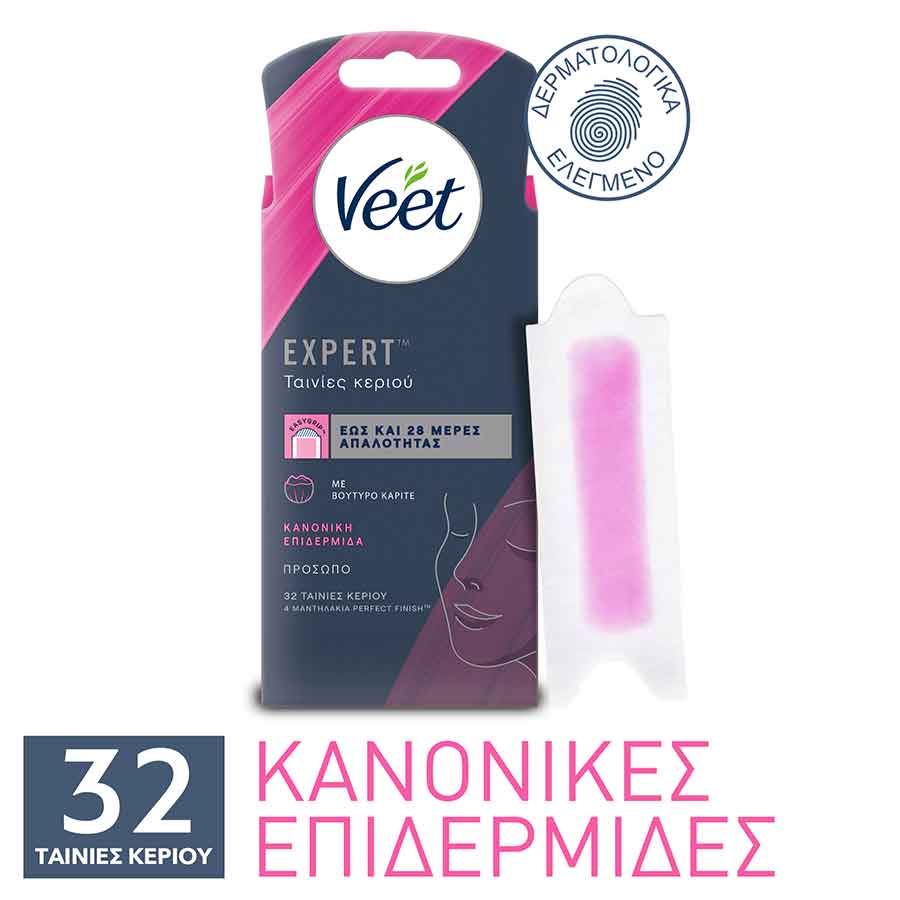 Veet Ταινίες Αποτρίχωσης Προσώπου Κρύο Κερί 32τεμ. 