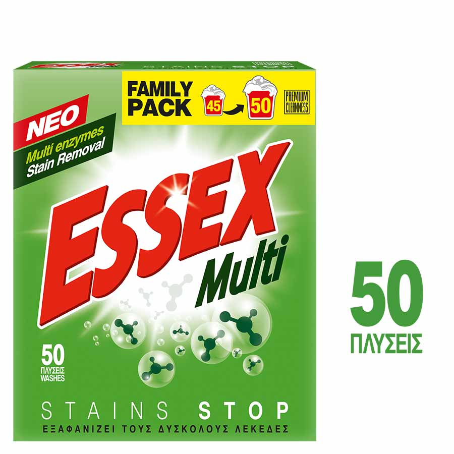 Essex Απορρυπαντικό Πλυντηρίου Ρούχων Σκόνη Multi 50mez. 2,4kg.