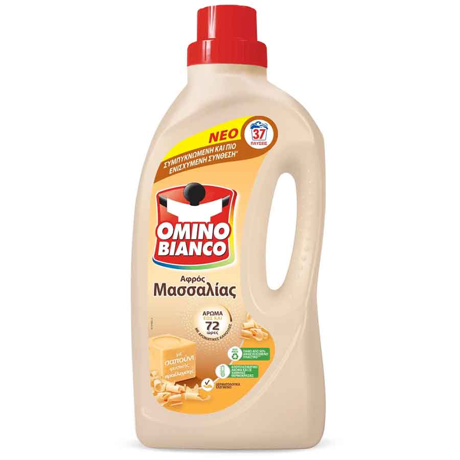 Omino Bianco Υγρό Απορρυπαντικό Πλυντηρίου Ρούχων Αφρός Μασσαλίας 37mez. 1,48lt.