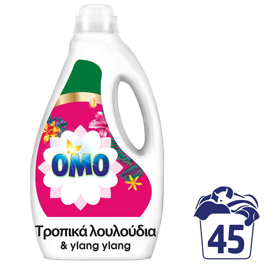 Omo Υγρό Απορρυπαντικό Πλυντηρίου Ρούχων Τροπικά Λουλούδια & Ylang 45mez. 2,25lt.