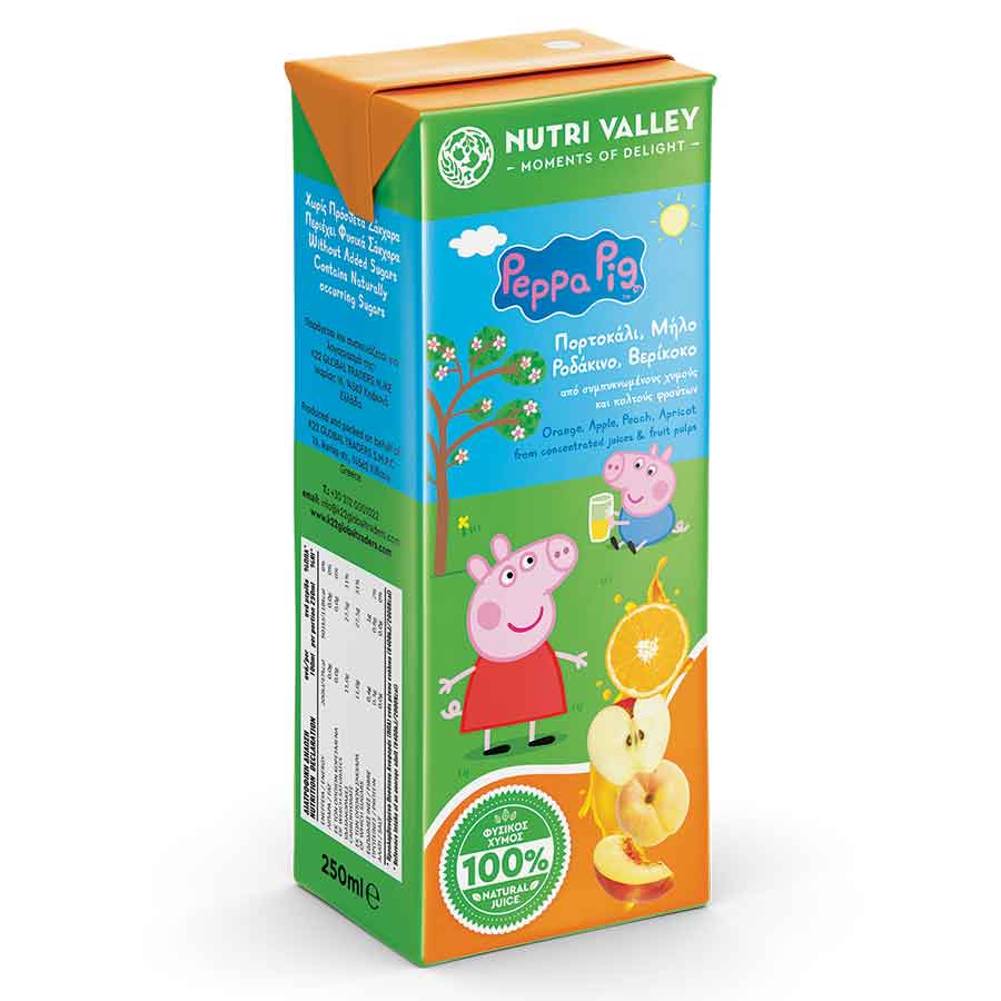 Nutri Valley Χυμός Peppa Pig Μήλο Πορτοκάλι Ροδάκινο Βερίκοκο 250ml.