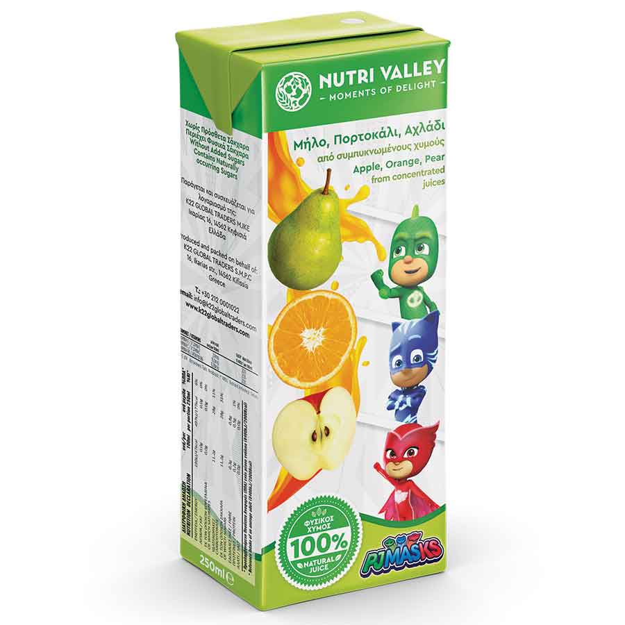 Nutri Valley Χυμός Pj Masks Μήλο Πορτοκάλι Αχλάδι 250ml.