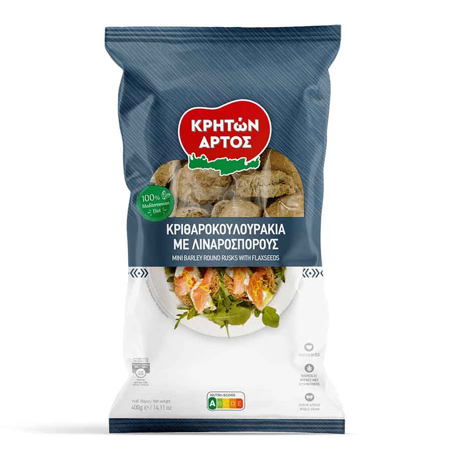 Κρητών Άρτος Κριθαροκουλουρίτσα Με Λιναρόσπορο 400γρ. 