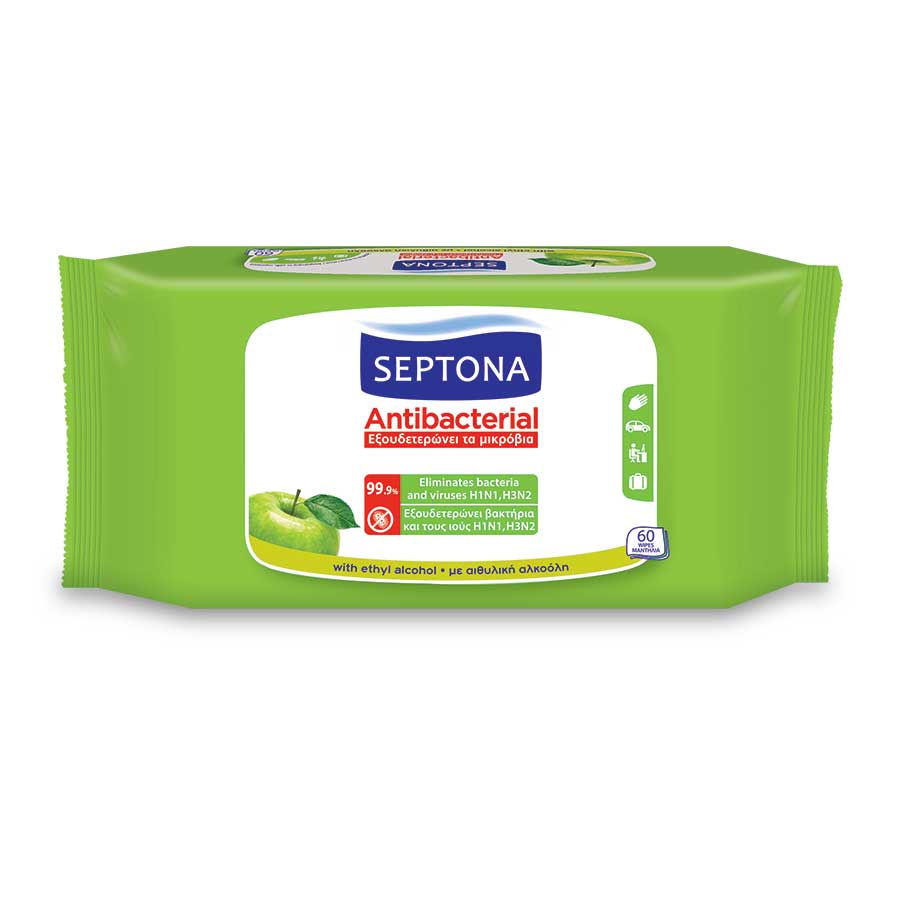 Septona Refresh Υγρά Αντιβακτηριδιακά Μαντηλάκια Πράσινο Μήλο 60τεμ. 
