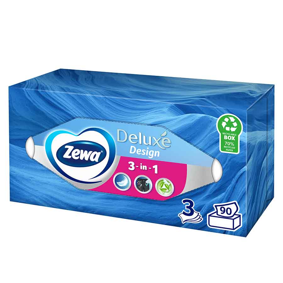 Zewa Deluxe Χαρτομάντηλα Facial 3Φύλλων 90τεμ. 162γρ. (Διάφορα Σχέδια)