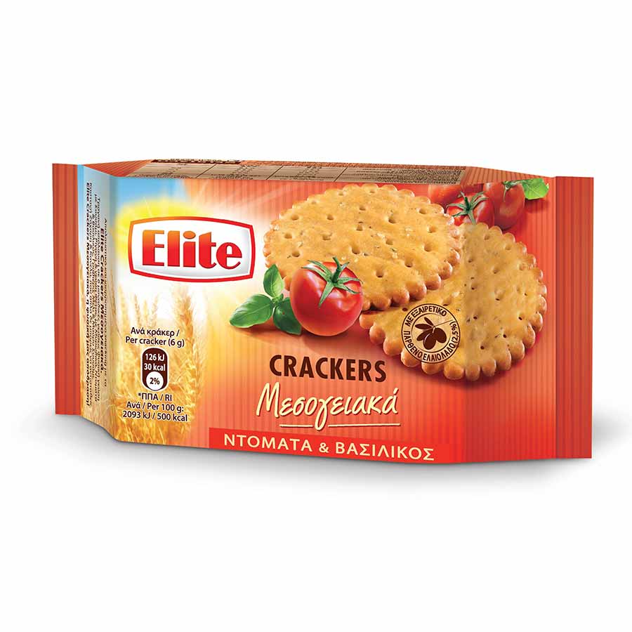 Elite Crackers Μεσογειακά Τομάτα & Βασιλικός 105γρ.