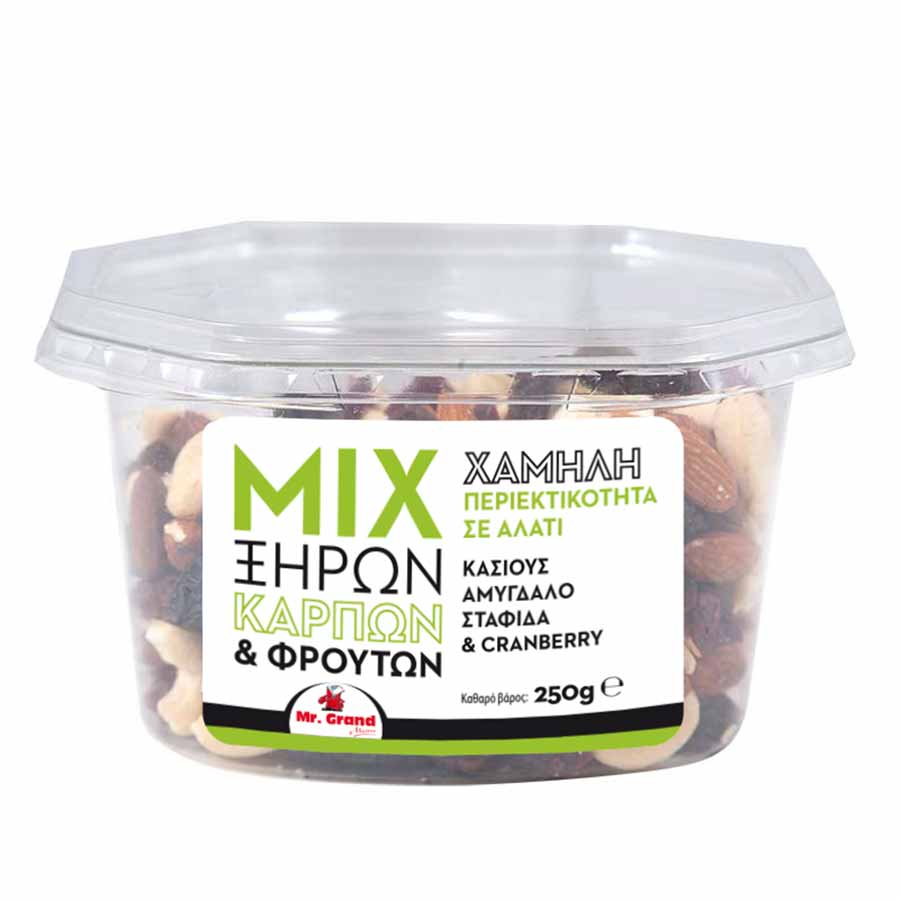 MrGrand Nuts Fruits Κάσιους Αμύγδαλο Σταφίδα Κράνμπερι 250γρ. 