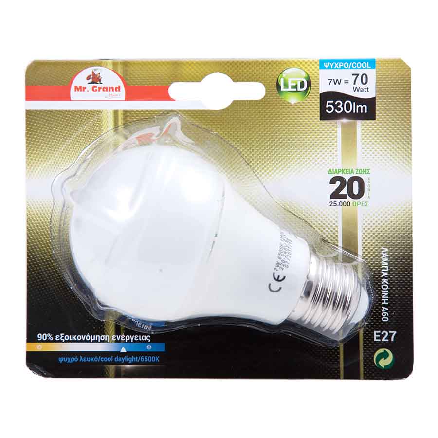 MrGrand Λάμπα Led E27 A60 7W 6500K 240V