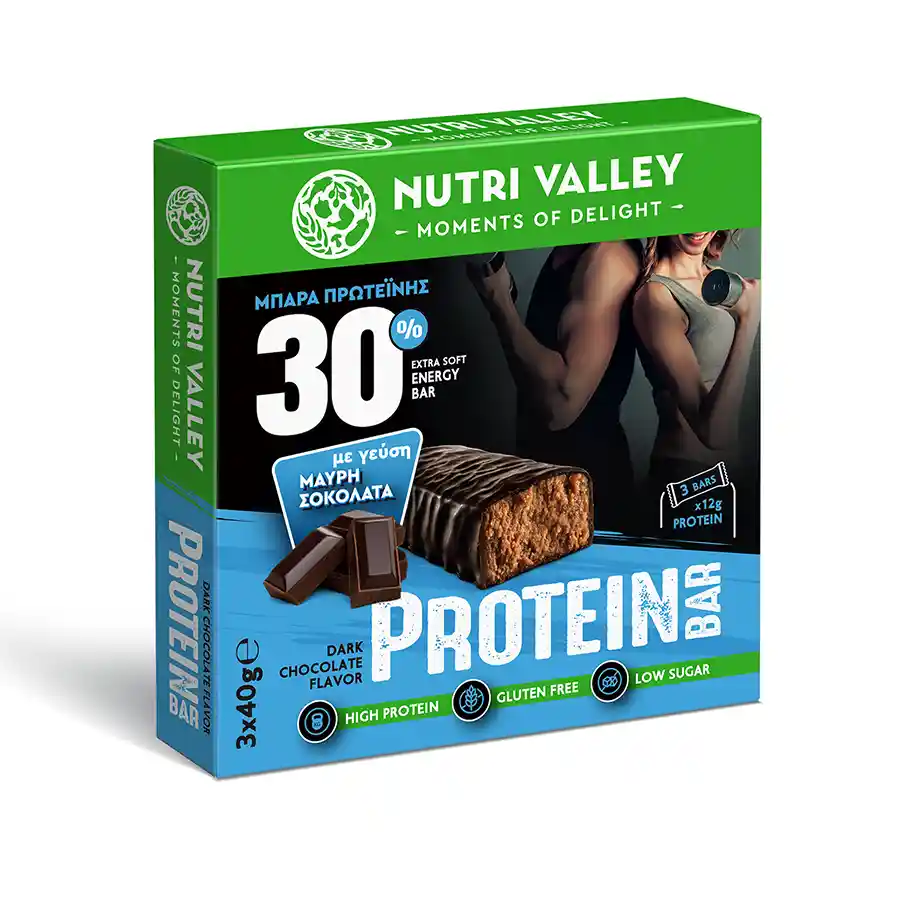 Nutri Valley Μπάρες Πρωτεΐνης Με Μαύρη Σοκολάτα Χωρίς Γλουτένη 3x40γρ.