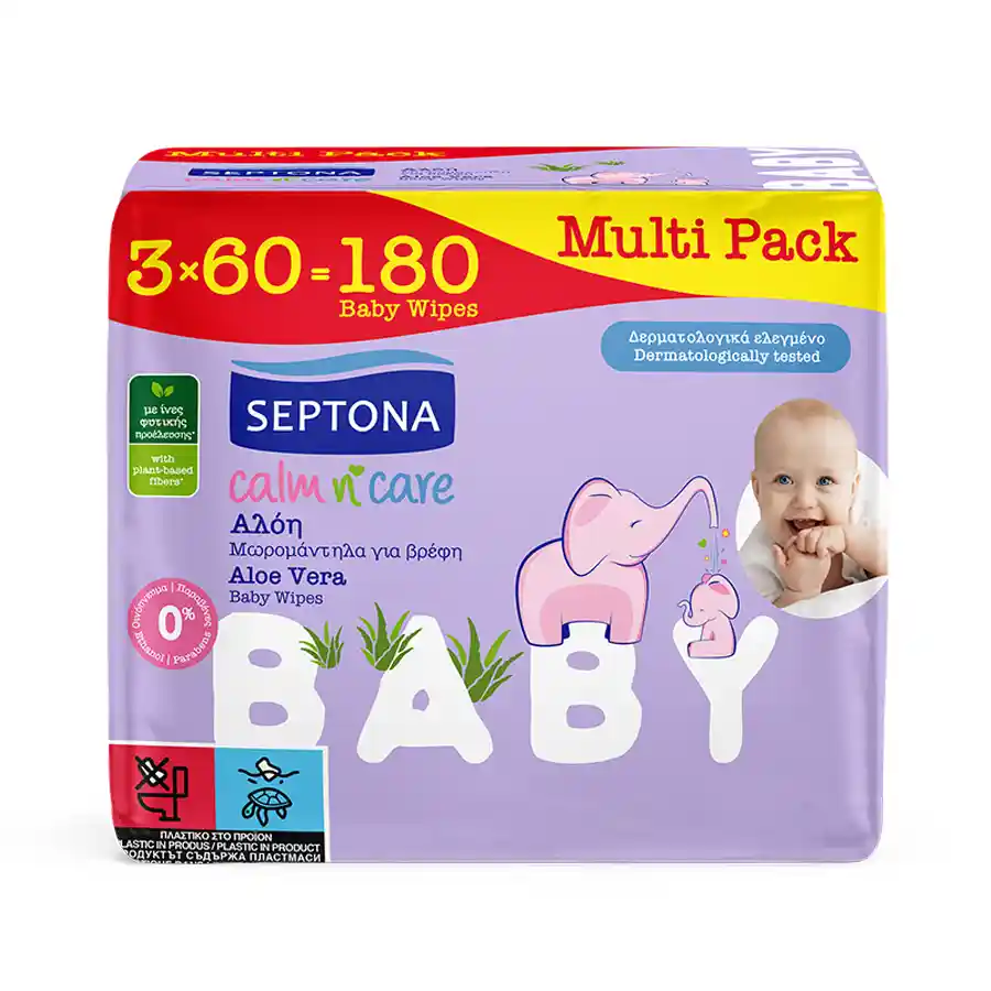 Septona Calm N' Care Μωρομάντηλα Αλόη 3x60τεμ.