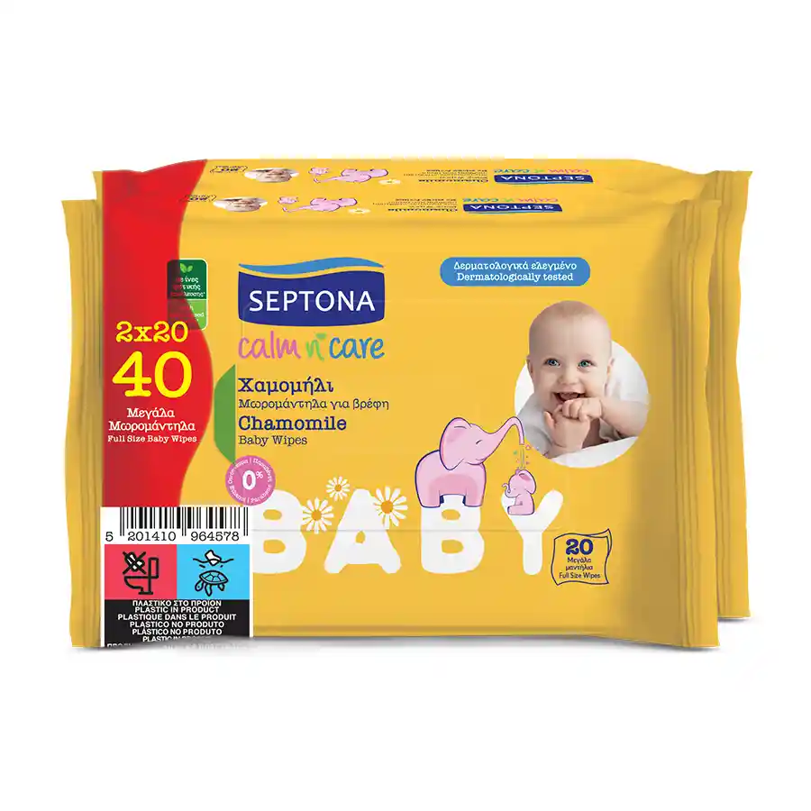 Septona Calm N' Care Μωρομάντηλα Χαμομήλι 2x20τεμ.