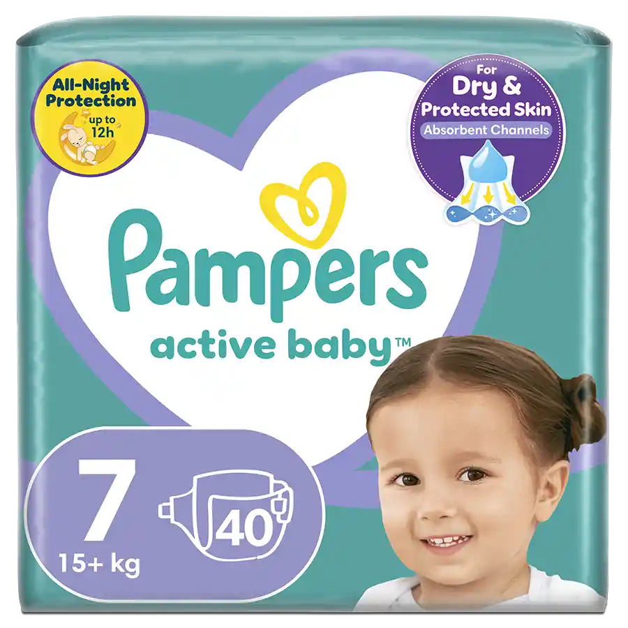 Pampers Active Baby Πάνες No7 (15+kg.) Maxi Pack 40τεμ.