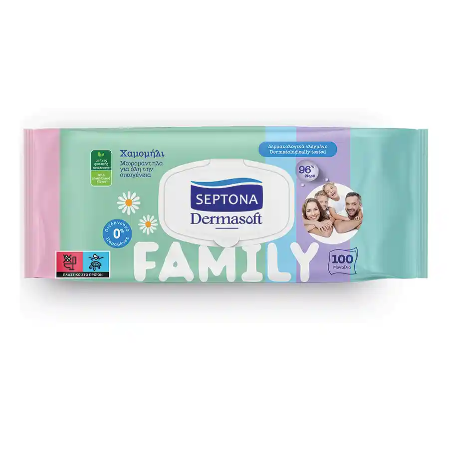 Septona Dermasoft Family Μωρομάντηλα Με Καπάκι 100τεμ. 