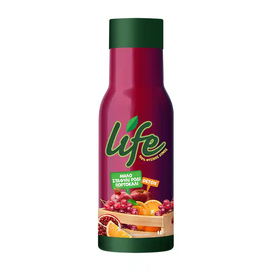Δέλτα Life Detox Φυσικός Χυμός Σταφύλι Μήλο Πορτοκάλι Ρόδι 1lt.
