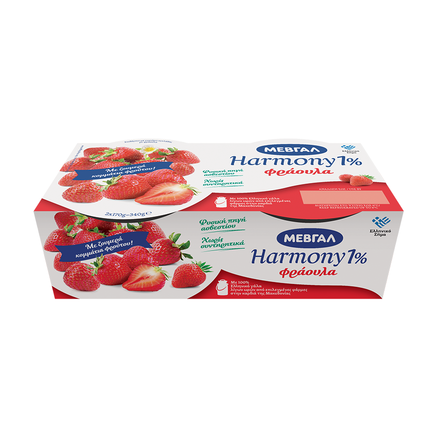 Μεβγάλ Harmony Επιδόρπιο Γιαουρτιού 1% Λιπαρά Φράουλα 2x170γρ.