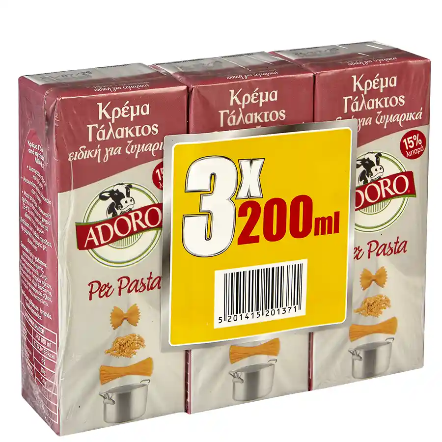 Adoro Per Pasta Κρέμα Γάλακτος 3x200ml.