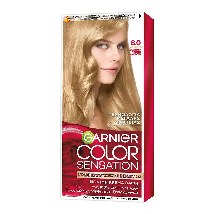 L'oreal Garnier Color Sensation Βαφή Μαλλιών No8.0 Φωτεινό Ξανθό 40ml.
