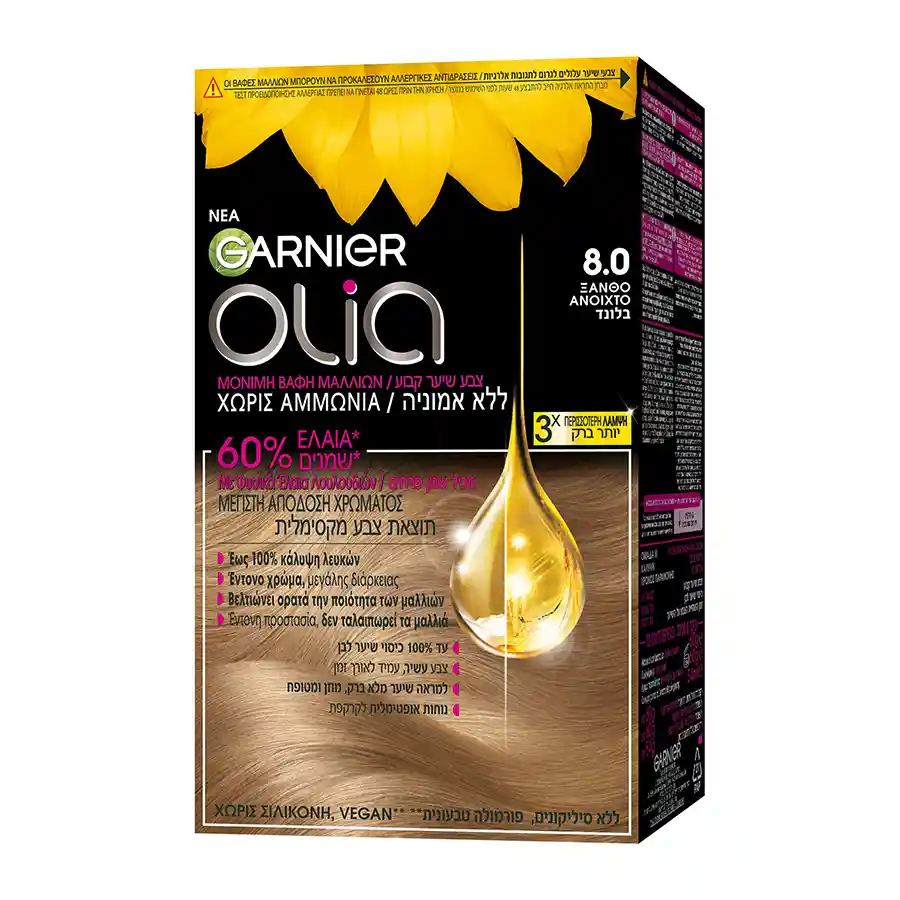 L'oreal Garnier Olia Βαφή Μαλλιών No8.0 Ξανθό Ανοιχτό 60γρ.