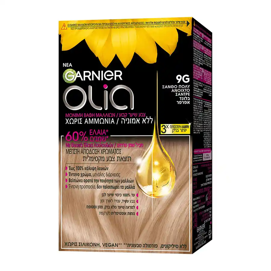 L'oreal Garnier Olia Βαφή Μαλλιών No9G Ξανθό Πολύ Ανοιχτό Σαντρέ 60γρ.