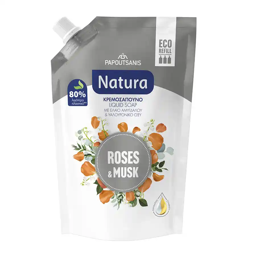 Papoutsanis Natura Κρεμοσάπουνο Ανταλλακτικό Roses & Musk 500ml.